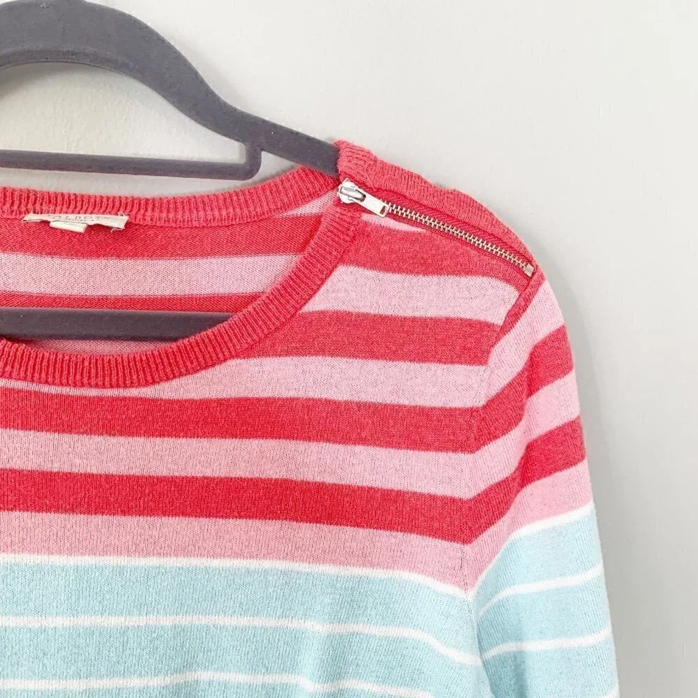 Talbots Sweater Women‎ MP Multi Colorblock Striped Zipper Shoulder 3/4 Sleeve